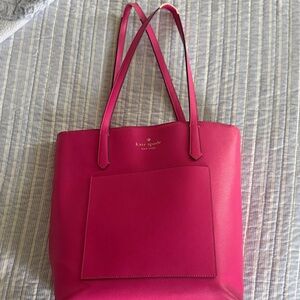 kate spade hot pink leather tote with front pocket